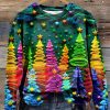 Women's Christmas Colorful Christmas Tree Printed Casual Sweatshirt